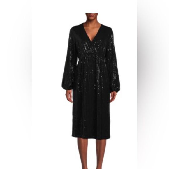 BRAND NEW TAHARI Balloon Sleeve Sequin Fit & Flare Dress SIZE L - Picture 2 of 5
